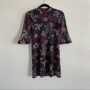 Love, Fire Women's Floral Print Crochet Lace Shift Dress